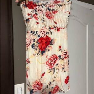 Kimchi Blue Strapless Dress with Red and Pink Floral Design